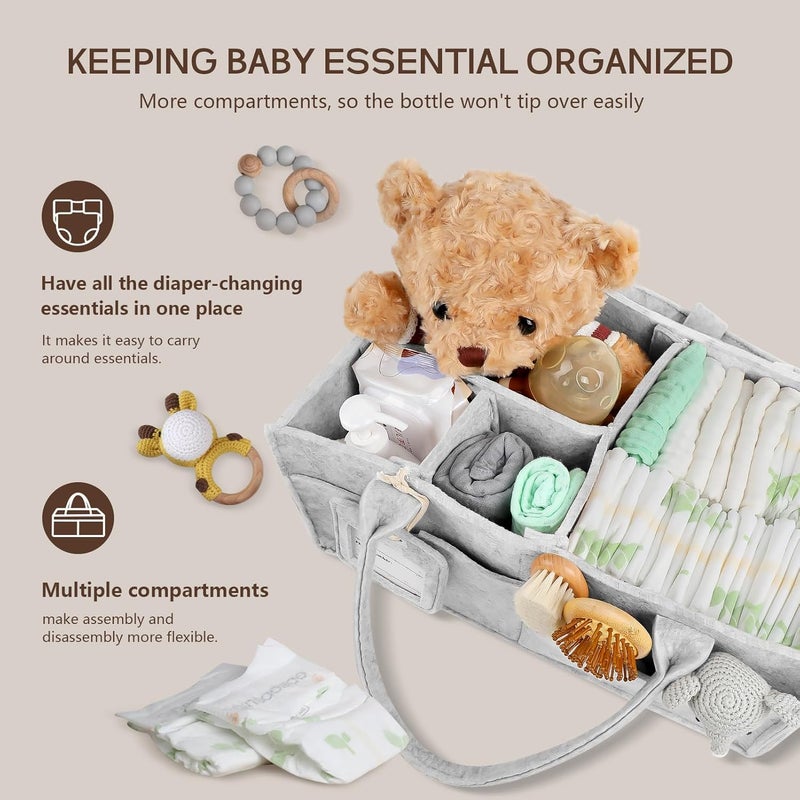GEMII Diaper Caddy Organizer - Large Baby Caddy Organizer with Handle for Newborn Essentials Boy or Girl (Gray, Large) - Image 3